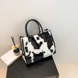 Women's Faux Fur Cow Print Designer Shopper Totes Soft Plush Female Shoulder Bags Winter Large Capacity Handbags and Purse