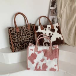 Women's Faux Fur Cow Print Designer Shopper Totes Soft Plush Female Shoulder Bags Winter Large Capacity Handbags and Purse