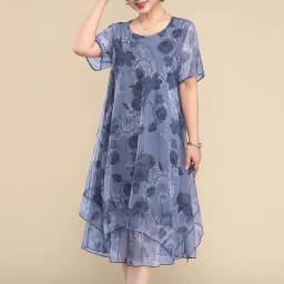 NEW O-Neck Short Sleeve Dresses Vintage Floral Printed Summer Gauze Spliced Women's Clothing Stylish Irregular Loose Midi Dress