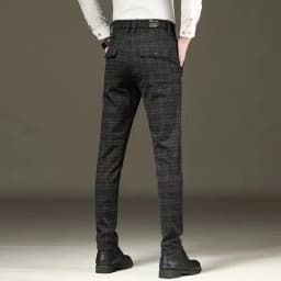 Fashion Black Grey Casual Trouses Mens Straight Fit Long Pants Striped Plaid Four Seasons High Quality Brand Business Trousers
