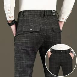 Fashion Black Grey Casual Trouses Mens Straight Fit Long Pants Striped Plaid Four Seasons High Quality Brand Business Trousers