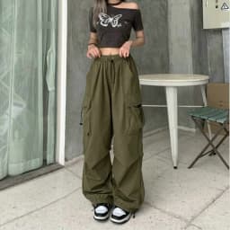 Women Casual Cargo Pant Solid Low Waist Drawstring Big Pockets Wide Leg Baggy Trousers Female Y2K Streetwear Oversize Sweatpants