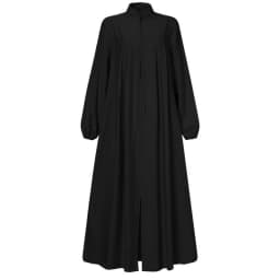 Muslim Black Dress with Small Stand-Up Collar and Zipper Pocket Design Elegant Loose and Casual Long-Sleeved Skirt
