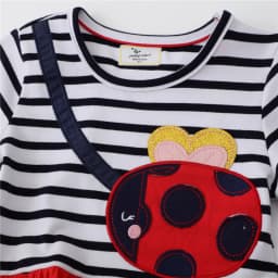 Jumping Meters New Arrival Ladybug Embroidery Children's Princess Girls Dresses Stripe Hot Selling Kids Baby Frocks