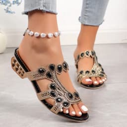Summer 2024 New Rhinestone Flip-flops, Round Head Fashion Large Size Women's High-heeled Sandals, Beach Sandals