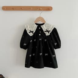 Sisters Clothes Infant Baby Girls Lace Collar Dress Rompers Kids Baby Girls Embroider Bow Princess Dress Family Clothes Rompers