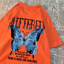 Blue Lightning Butterfly Creative Word T-Shirt Men Casual Oversized T-Shirt Casual Loose Tee Clothes Pattern Quality Tops