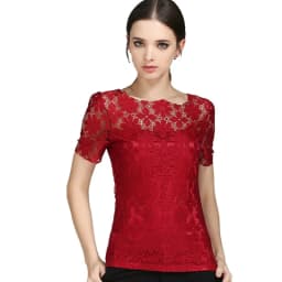 Summer women's sexy floral lace slim-fit shirt shirt ladies elegant casual short-sleeved T-shirt top