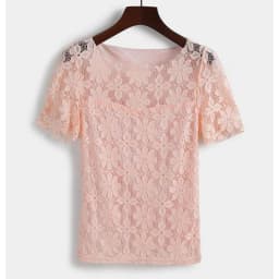 Summer women's sexy floral lace slim-fit shirt shirt ladies elegant casual short-sleeved T-shirt top