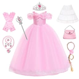 Pink Aurora Cosplay Costumes for Girls Ball Gown Pagent Princess Elegent Shoulderless Long Dress Birthday Party Butterfly Frocks