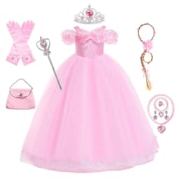 Pink Aurora Cosplay Costumes for Girls Ball Gown Pagent Princess Elegent Shoulderless Long Dress Birthday Party Butterfly Frocks