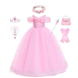 Pink Aurora Cosplay Costumes for Girls Ball Gown Pagent Princess Elegent Shoulderless Long Dress Birthday Party Butterfly Frocks