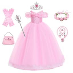 Pink Aurora Cosplay Costumes for Girls Ball Gown Pagent Princess Elegent Shoulderless Long Dress Birthday Party Butterfly Frocks