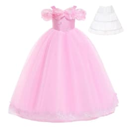 Pink Aurora Cosplay Costumes for Girls Ball Gown Pagent Princess Elegent Shoulderless Long Dress Birthday Party Butterfly Frocks