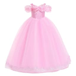 Pink Aurora Cosplay Costumes for Girls Ball Gown Pagent Princess Elegent Shoulderless Long Dress Birthday Party Butterfly Frocks