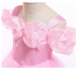 Pink Aurora Cosplay Costumes for Girls Ball Gown Pagent Princess Elegent Shoulderless Long Dress Birthday Party Butterfly Frocks
