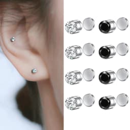 4Pairs 3mm Magnetic Stud Earring Fake Piercing Nose Stud Crystal Earrings Punk Clip Zircon Magnet Stud Non Piercing Jewelry