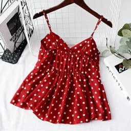 Red Polka Dot Print Chiffon Short V-Neck Sleeveless Sexy Pullover Women's Blouse Shirt Korean Fashion Female Clothing Tops 2024
