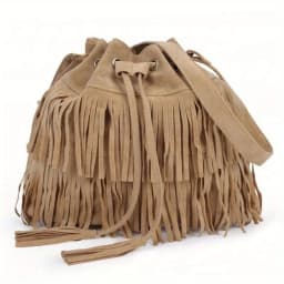 Fashion Soft Velvet Frosted Tassel Bag for Women with Drawstring Bucket One Shoulder Straddle Bag