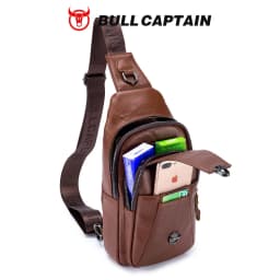 BULLCAPTAIN Genuine Leather Chest Back Pack Chest Bag Men Fashion Messenger Bag's Multifunctional Card Bages Mobile Phone Bags