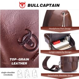 BULLCAPTAIN Genuine Leather Chest Back Pack Chest Bag Men Fashion Messenger Bag's Multifunctional Card Bages Mobile Phone Bags