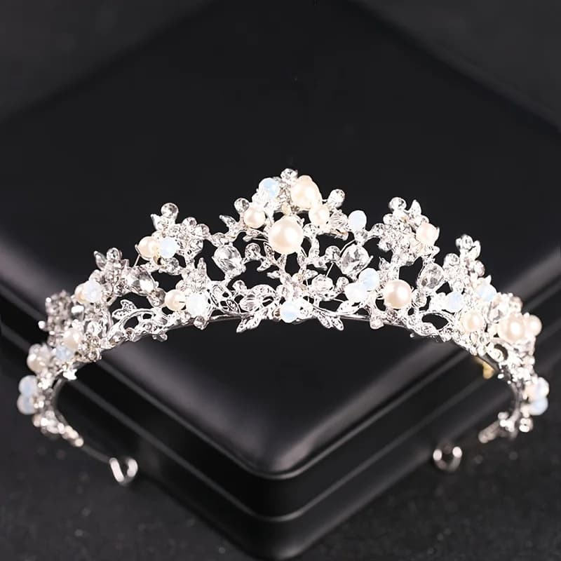 Crystal Pearl Crown Tiara Rhinestone Prom Diadem Headband For Women Bridal Wedding Hair Accessories Jewelry Tiaras And Crowns