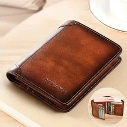 Suitability Men's Dark Brown Vintage Leather Wallet RFID Anti Theft Brush Safe Slim and Stylish Multib Card Holder Perfect Gift