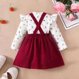 2PCS Newborn Baby Birthday Princess Dress Set Long Sleeves Romper+Red Strap Skirt for Infant Girl 0-18 Months New Year Outfits