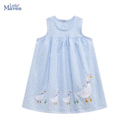Little Maven 2026 Kids Clothes Summer Lattice Dress Baby Girls Clothes Cartoon Ducks Dresses Children's Clothing Vestidos Cotton