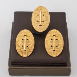 18K Gold Plated Embossed Oval Geometric Hollow Earrings & Ring Set For Women Luxury Wedding Party Bridal Accessories Gift