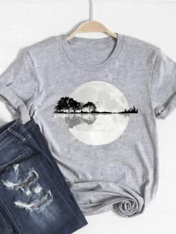 Print T Shirt Short Sleeve Flower Vintage Cute 90s Summer Top Fashion Clothes Women Clothing Gray Basic Tee Graphic T-shirt