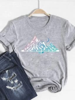 Print T Shirt Short Sleeve Flower Vintage Cute 90s Summer Top Fashion Clothes Women Clothing Gray Basic Tee Graphic T-shirt