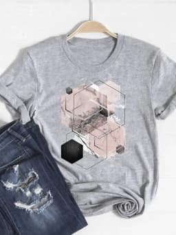 Print T Shirt Short Sleeve Flower Vintage Cute 90s Summer Top Fashion Clothes Women Clothing Gray Basic Tee Graphic T-shirt