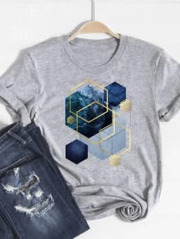 Print T Shirt Short Sleeve Flower Vintage Cute 90s Summer Top Fashion Clothes Women Clothing Gray Basic Tee Graphic T-shirt