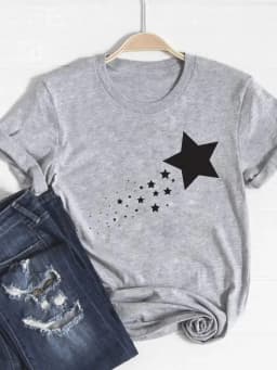 Print T Shirt Short Sleeve Flower Vintage Cute 90s Summer Top Fashion Clothes Women Clothing Gray Basic Tee Graphic T-shirt