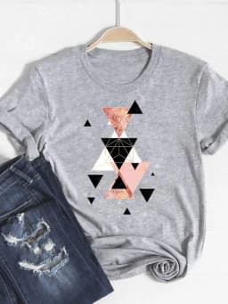 Print T Shirt Short Sleeve Flower Vintage Cute 90s Summer Top Fashion Clothes Women Clothing Gray Basic Tee Graphic T-shirt