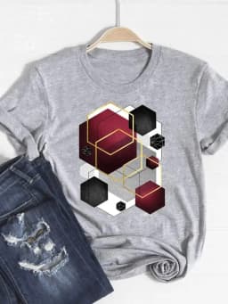 Print T Shirt Short Sleeve Flower Vintage Cute 90s Summer Top Fashion Clothes Women Clothing Gray Basic Tee Graphic T-shirt