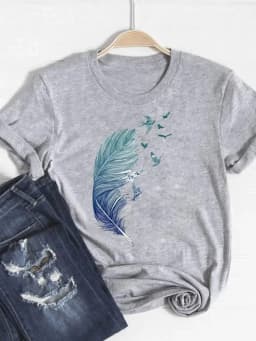 Print T Shirt Short Sleeve Flower Vintage Cute 90s Summer Top Fashion Clothes Women Clothing Gray Basic Tee Graphic T-shirt