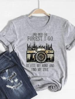 Print T Shirt Short Sleeve Flower Vintage Cute 90s Summer Top Fashion Clothes Women Clothing Gray Basic Tee Graphic T-shirt
