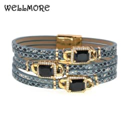 WELLMORE Luxury Glass Bracelets for Women Boho Leather Bracelet Wrap Magnet Bracelet Fashion Jewelry Wholesale