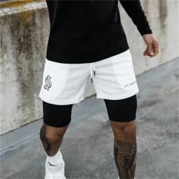 Men's Double Layer Jogger Shorts 2 in 1 Short Pants Gyms Fitness Built-in Pocket Bermuda Quick Dry Beach Shorts Male Sweatpants