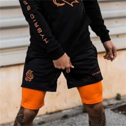 Men's Double Layer Jogger Shorts 2 in 1 Short Pants Gyms Fitness Built-in Pocket Bermuda Quick Dry Beach Shorts Male Sweatpants