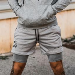 Men's Double Layer Jogger Shorts 2 in 1 Short Pants Gyms Fitness Built-in Pocket Bermuda Quick Dry Beach Shorts Male Sweatpants