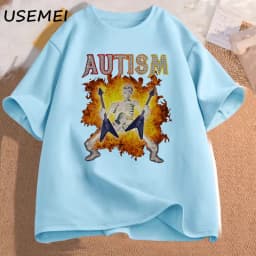 Autism Funny Skeleton Meme Men's T-shirt Cotton Mens Clothing Graphic Tshirts Man Clothes Printed Short Sleeve Tee Tshirts