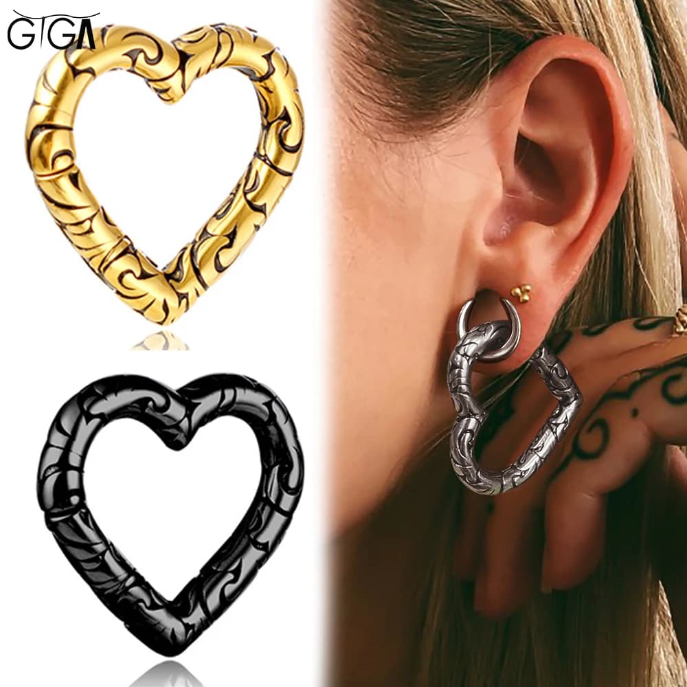 Giga 1/2Pcs 5mm(4g) Heart Stainless Steel Ear Weights Hanger Gauges Expander Magnetic Ears Stretcher Piercing Body Jewelry Punk