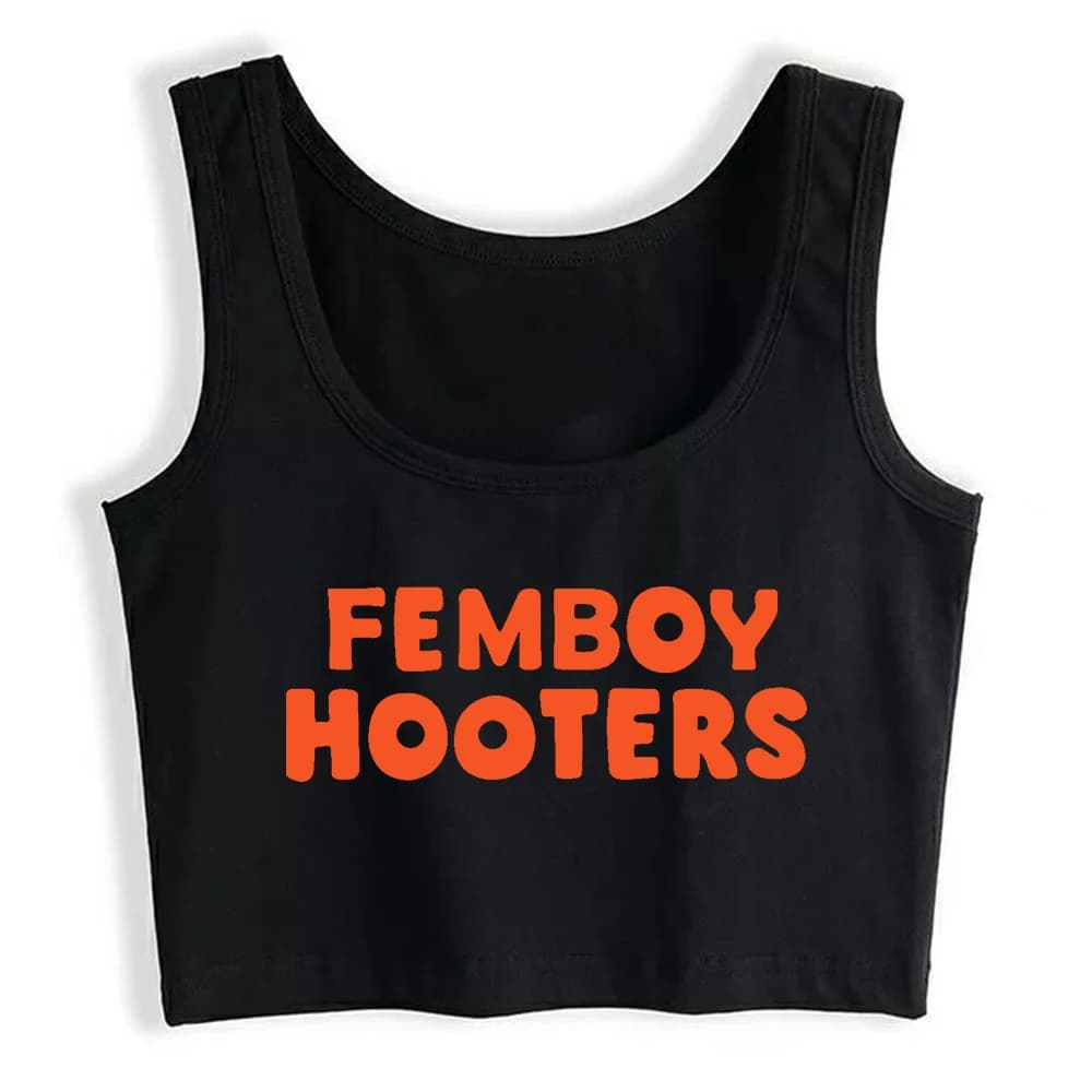 Femboy Hooters Text Print Fashion High Street Style Crop Top Women's Cotton Sexy Training Tank Tops Gym Fitness Camisole