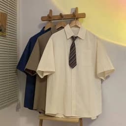 E-BAIHU Brown Vintage Blouses Lady Japanese Urban Girl Tooling Short-sleeved Shirts Oversize Five-point Sleeve DK Uniform Blusas