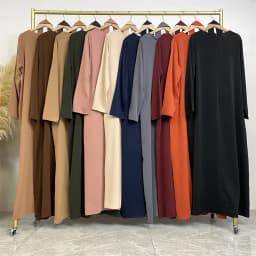 Muslim Abaya Fashion New Hot Dress Turkey Arabia Dubai Solid Color Robe with Pockets Women's Long Dress