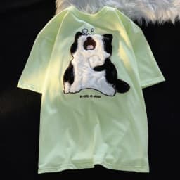 2024 Summer New Cartoon Cat Women's T-shirt Korean Simple Casual Women's Short Sleeve T-shirt Fun Sweet Cute Y2K Tops