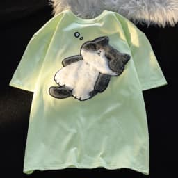 2024 Summer New Cartoon Cat Women's T-shirt Korean Simple Casual Women's Short Sleeve T-shirt Fun Sweet Cute Y2K Tops